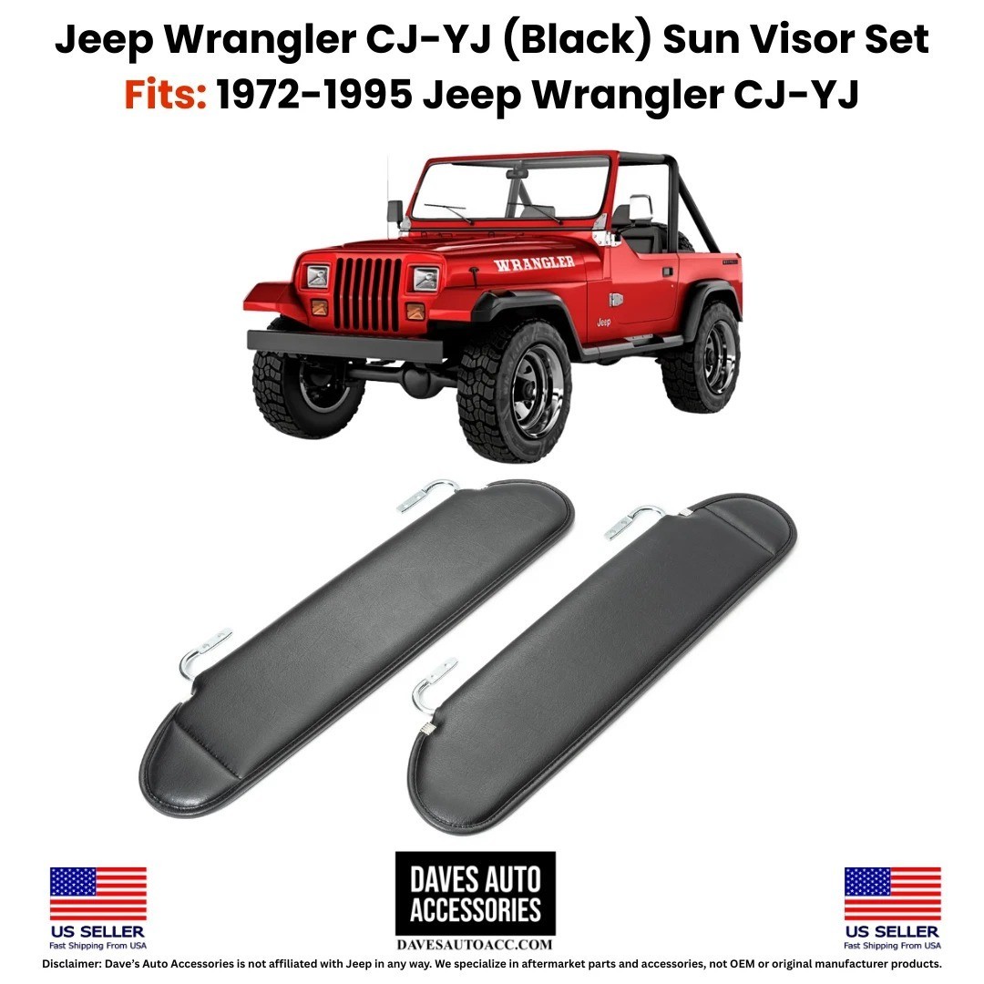 BRAND NEW Jeep Wrangler YJ 87-95 Black Sun Visor Pair MADE IN USA