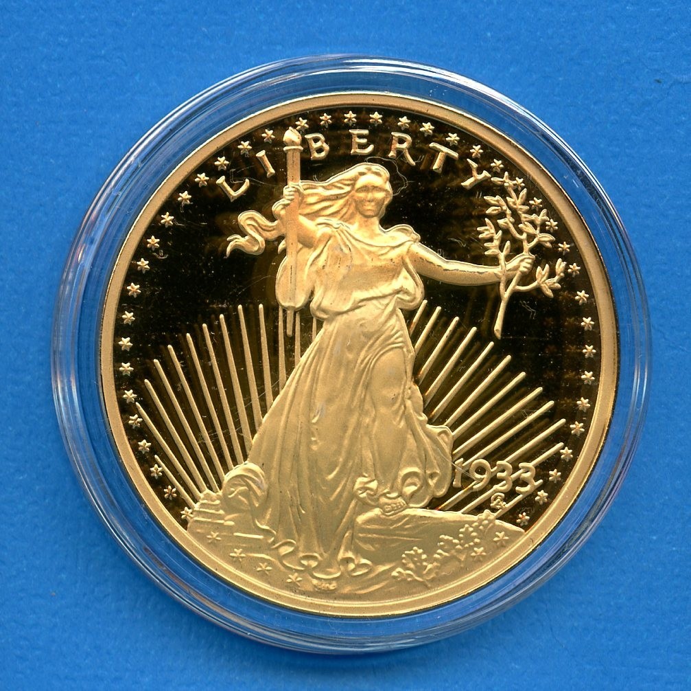 St Saint Gaudens Double Eagle $20 Style 1933 24k Gold Gilded Fantasy Medal #51
