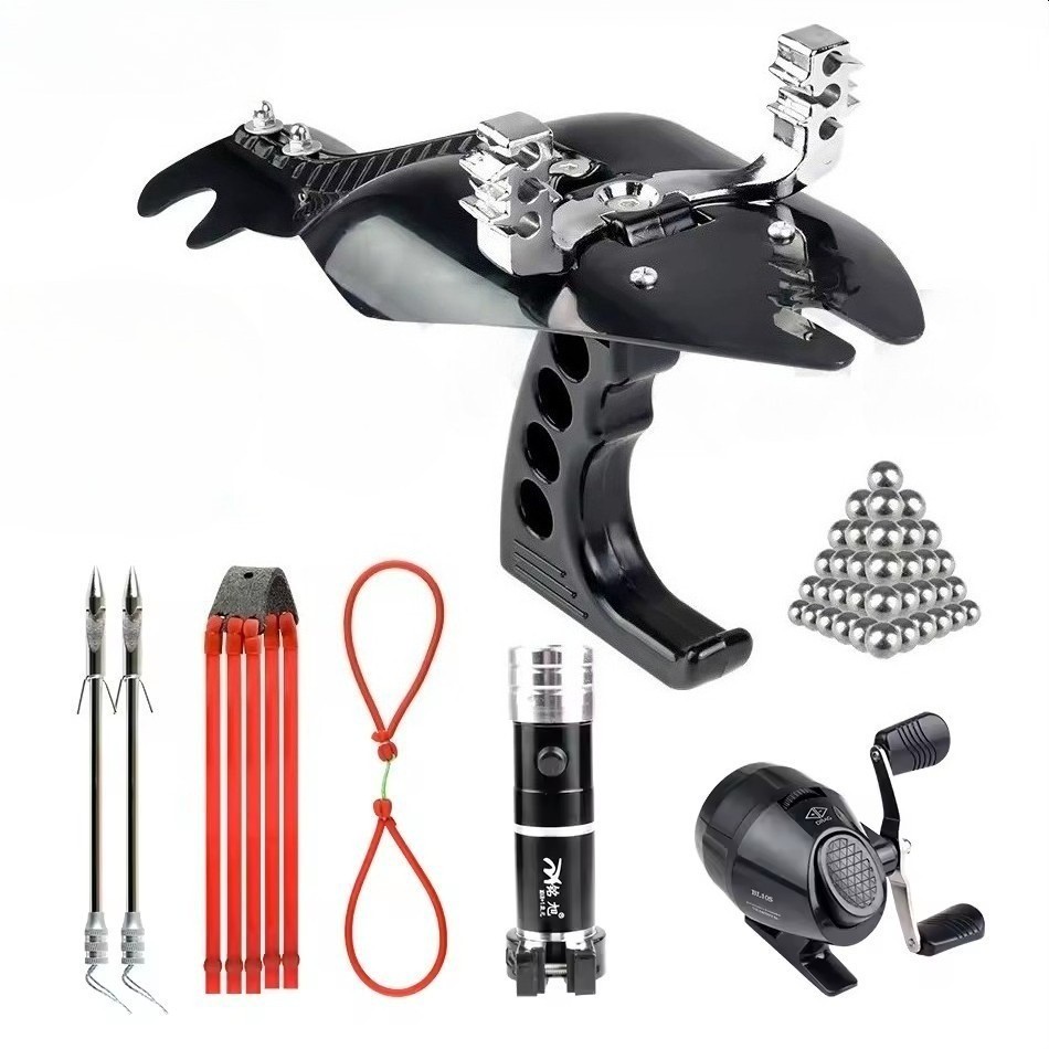 Black Fishing Slingshot Set for Outdoor Hunting Versatile Slingshot w/ Stainless