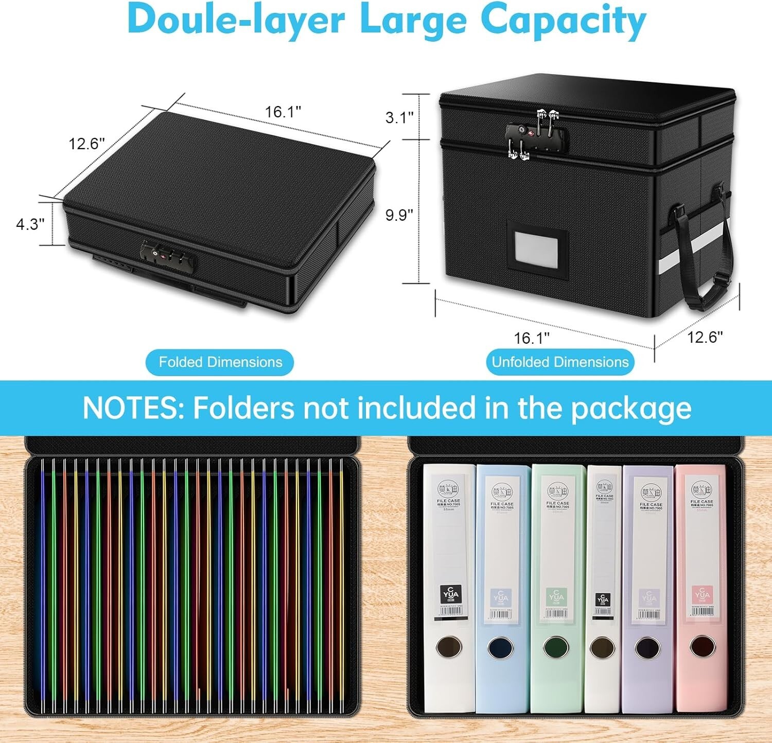Fireproof Document Box with Lock 2 Layer Fire Proof File Box for Documents w