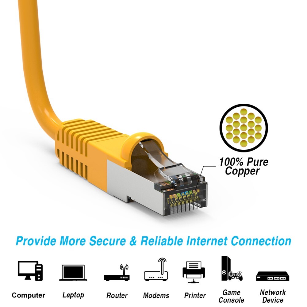 1FT Cat6 RJ45 Ethernet LAN Network SSTP Shielded Patch Cable Copper 26AWG Yellow