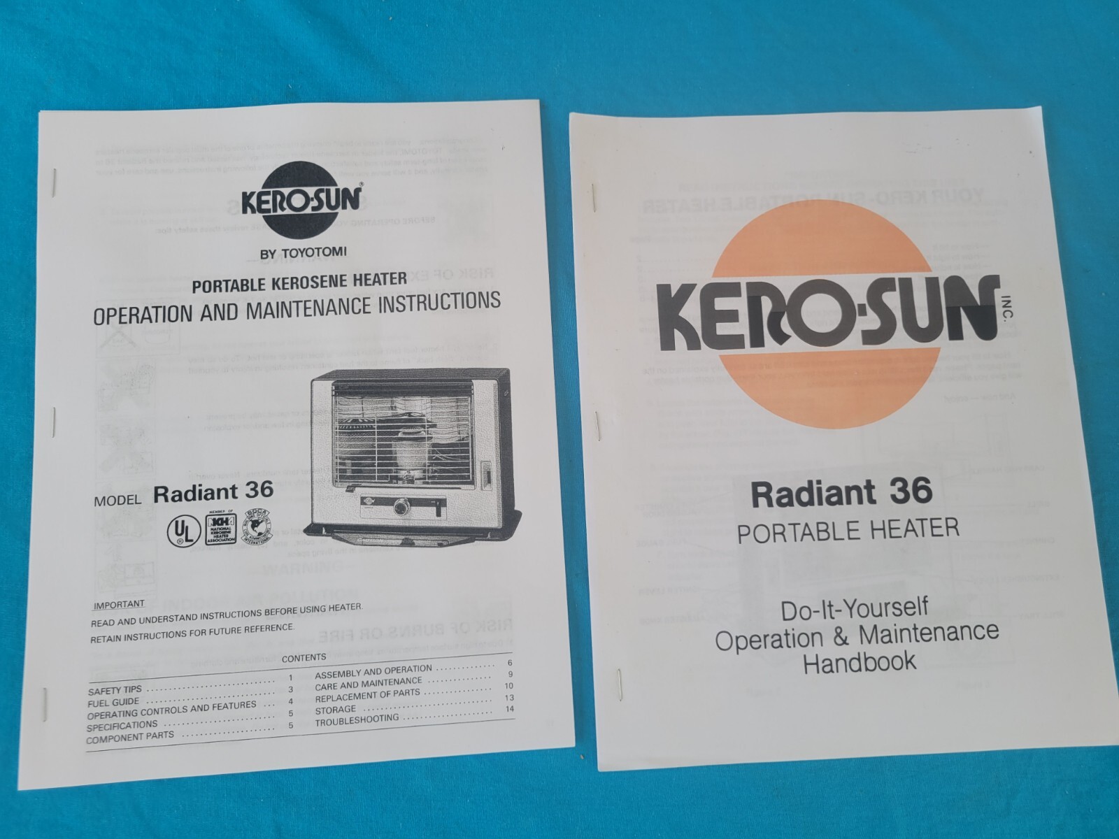 KEROSUN TOYOTOMI RADIANT 36 OWNERS MANUAL PARTS/OPERATION - * FREE *  WICK GUIDE