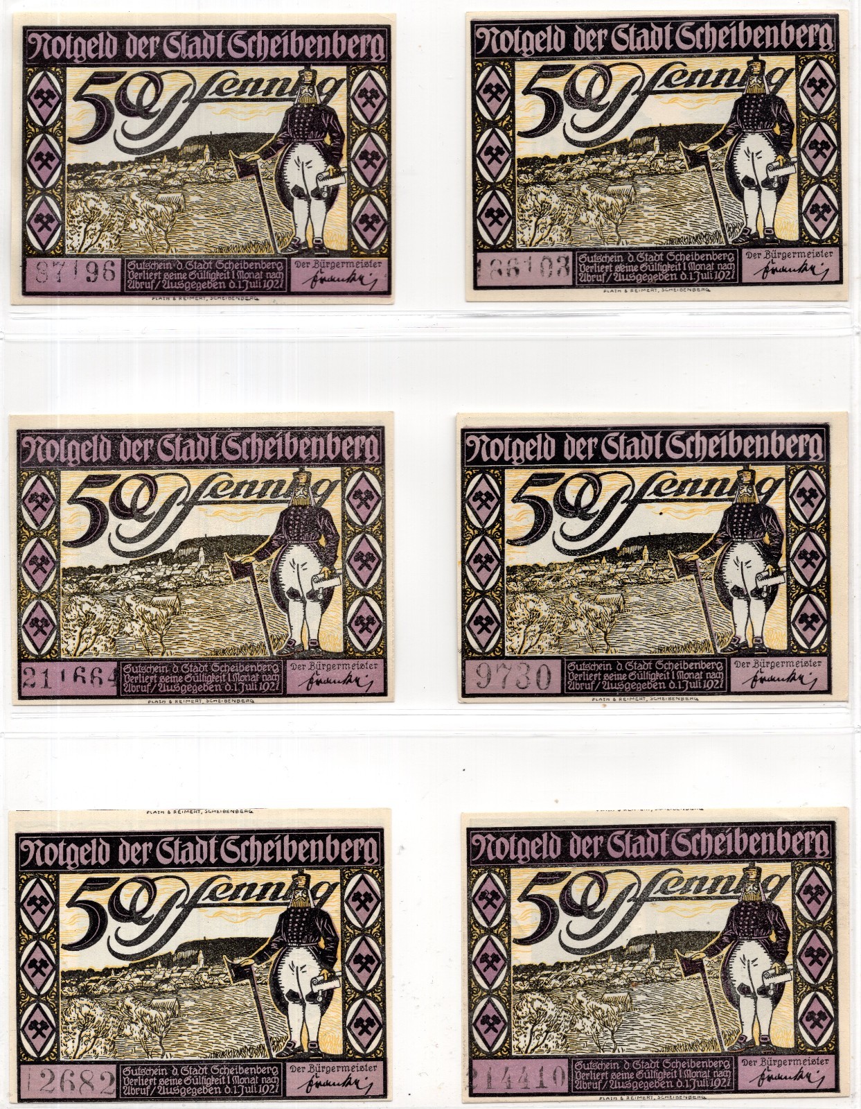 1921 Germany Scheibenberg Notgeld 6 Note Set (2048)