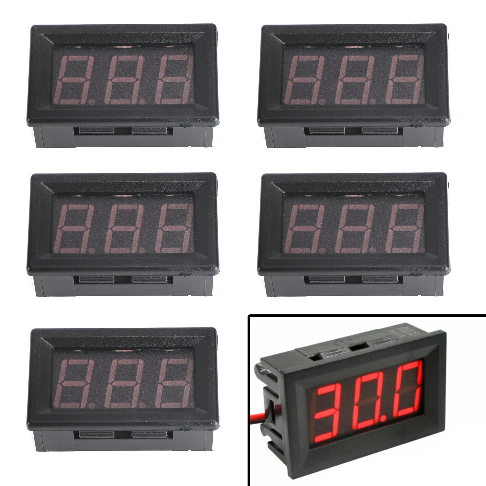 5Pcs Dc 5-120V Voltmeter Red Led Panel 3-Digital Display Volt Meter 2-Wire USA