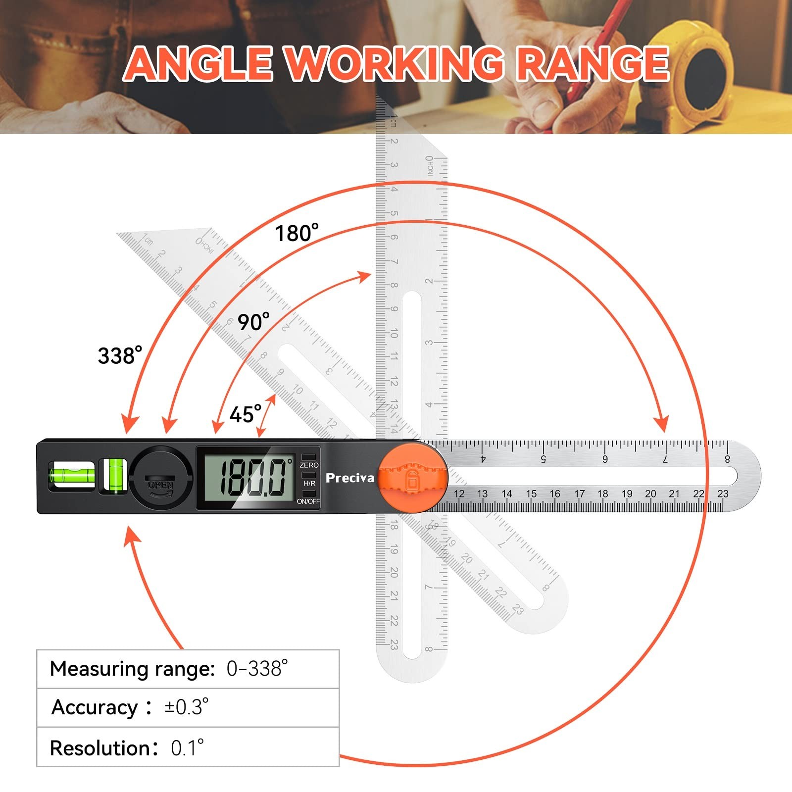 Tbevel Gauge & Protractor With Horizontal And Vertical Bubble0338เธ Digital ...