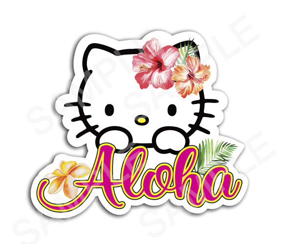 Hello Kitty Aloha Sticker Decals Hawaii Oahu Hawaiian Beach Flowers Surf Island