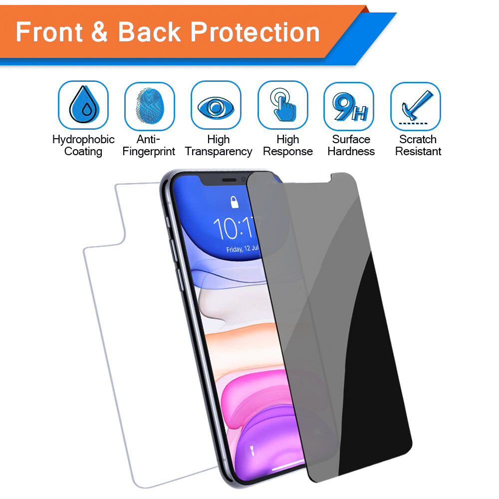 For iPhone 14 13 12 X Tempered Glass Screen Protector Camera Lens +Privacy +Back