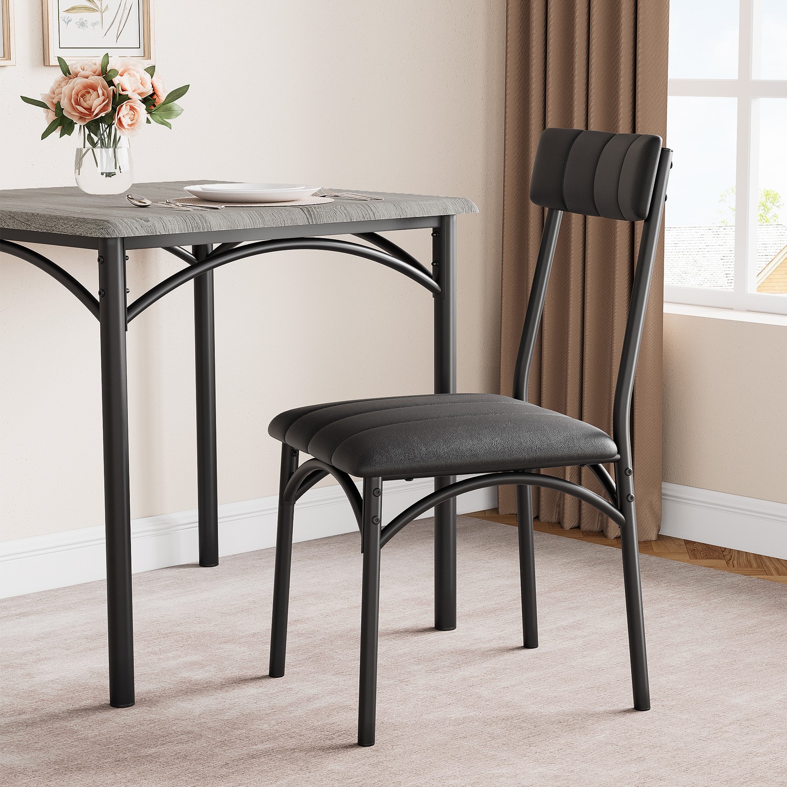 Rustic Dining Table Set for 2,Square Table with Upholstered Chairs for Apartment