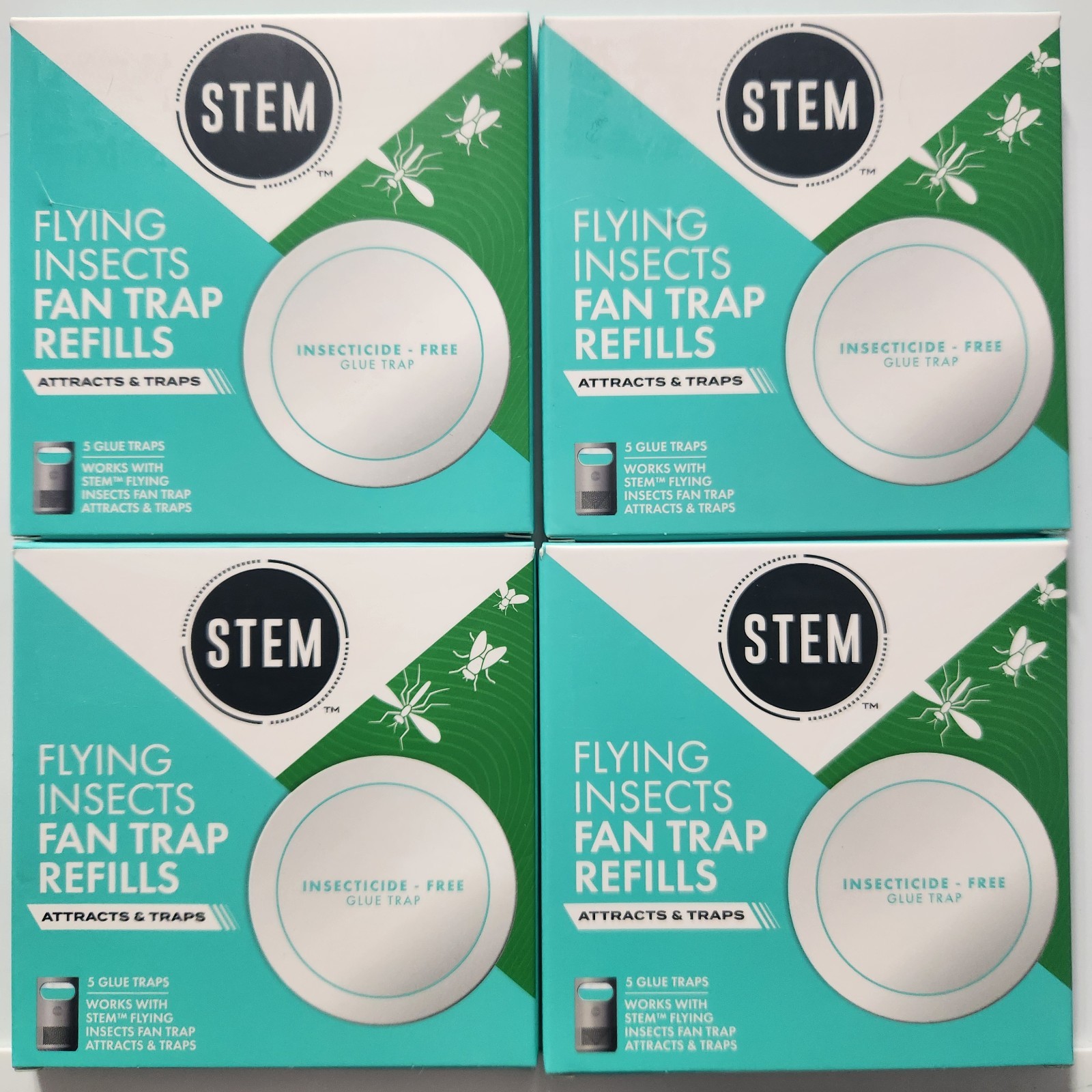 STEM Lot Of 4 Glue Trap Reﬁll Pads for Flying Insect Fan Trap Device 5 Ct Each