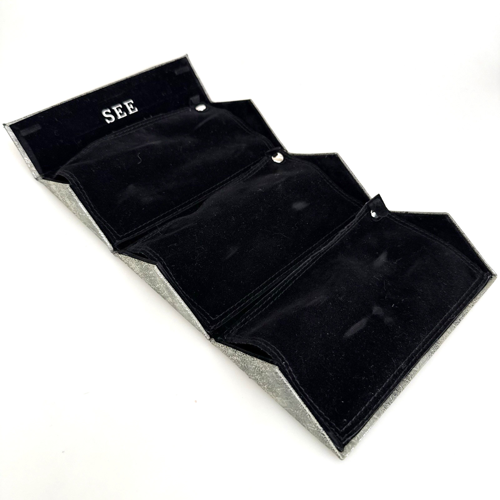 SEE Eyewear 3 Pair Glasses Storage Travel Case Gray Triangle Silver Snakeskin