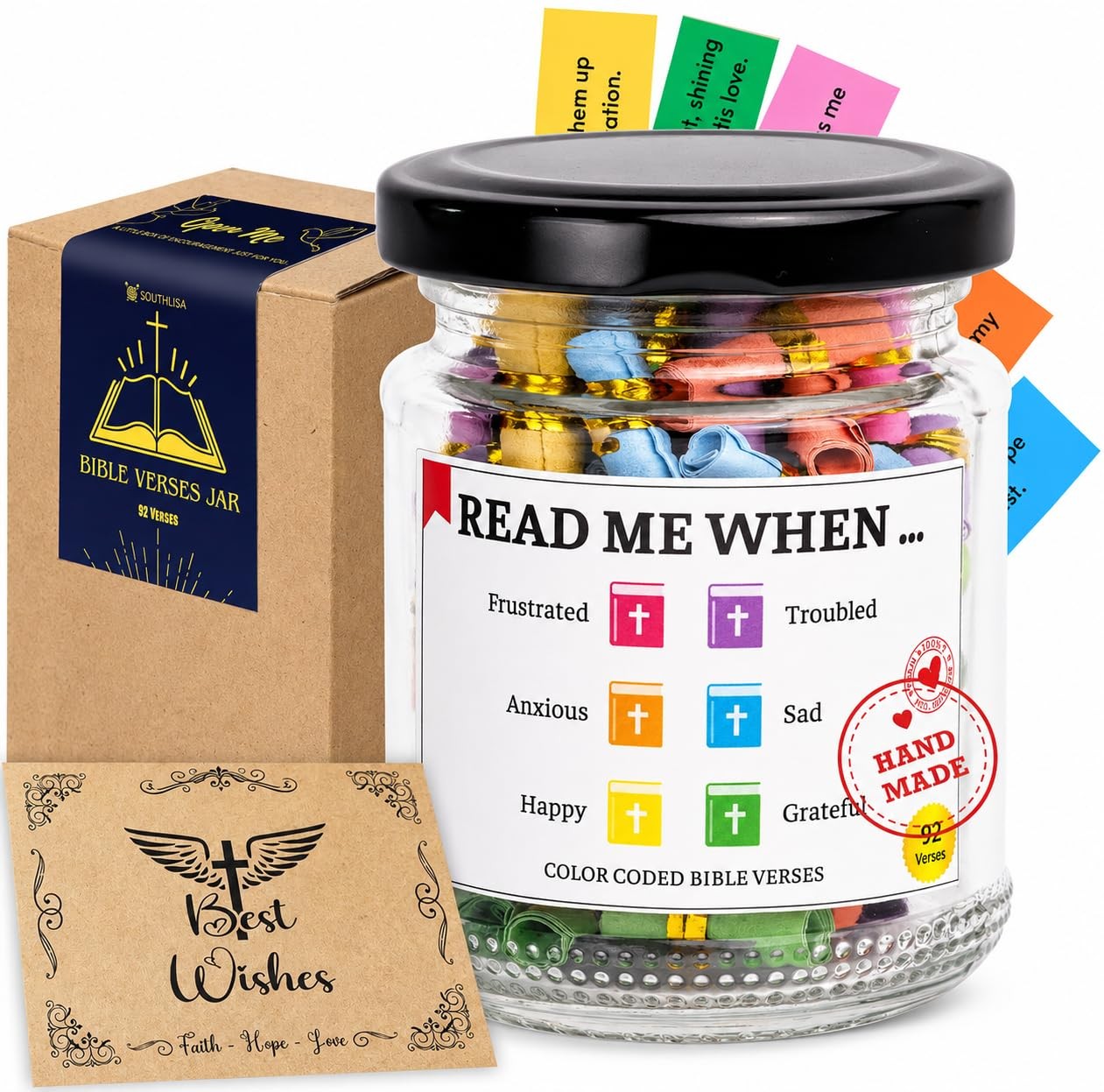 Bible Verses Jar, 92 Hand-Rolled Bible Scroll, Read Me When Christian Jar, Color