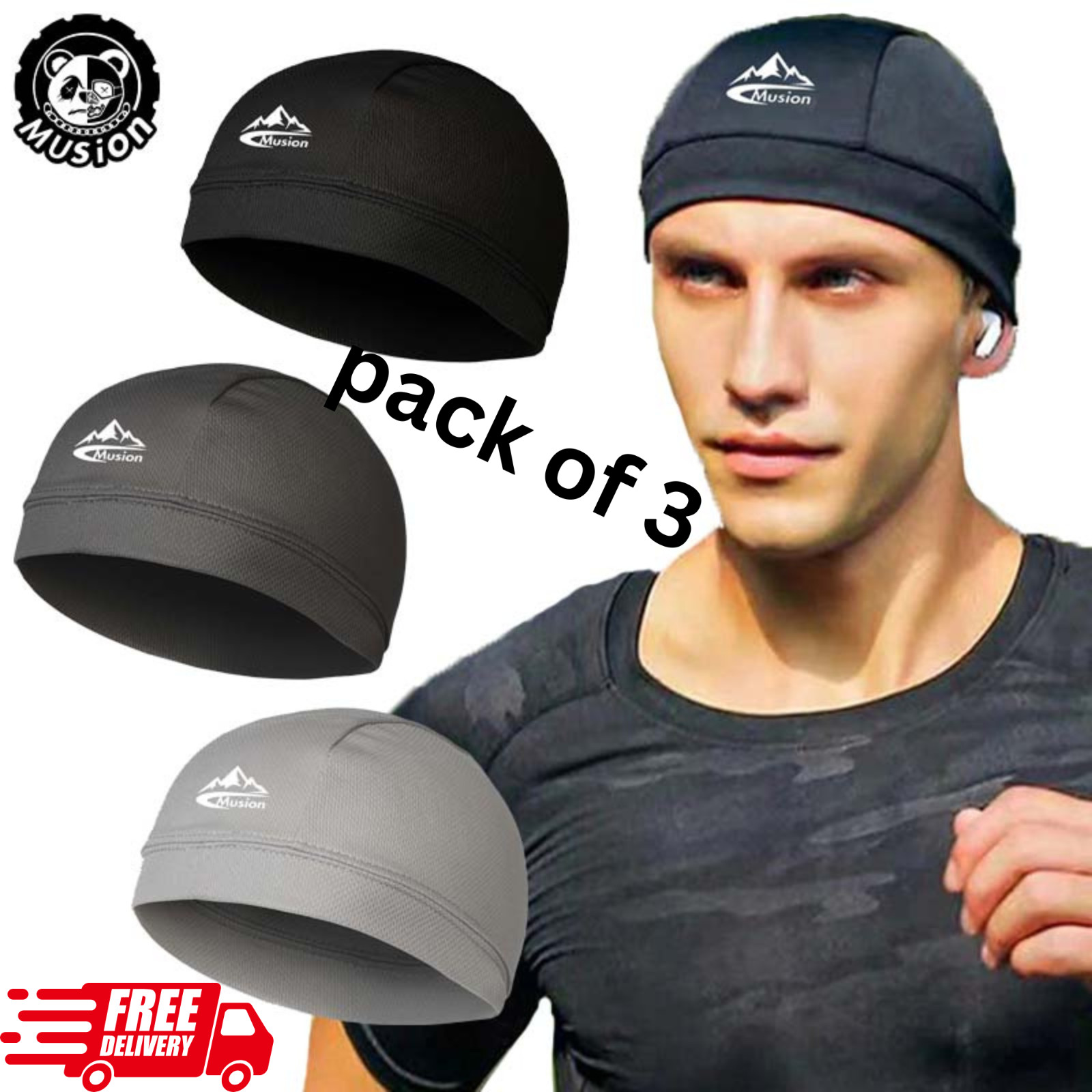 3PCS Cooling Skull Cap Helmet Liner Sweat Wicking Cycling Running Hat/Unisex