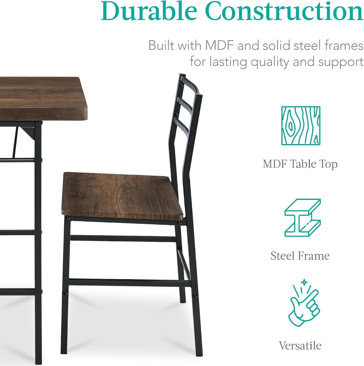 Choice Products 3-Piece Modern Dining Set, Space Saving Dinette for Kitchen,