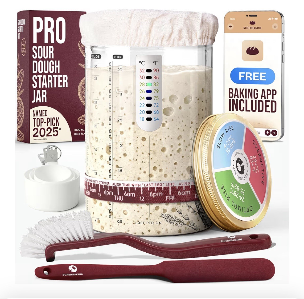 34oz Sourdough Starter Kit – Beginner’s Glass Jar with Recipes & Tools