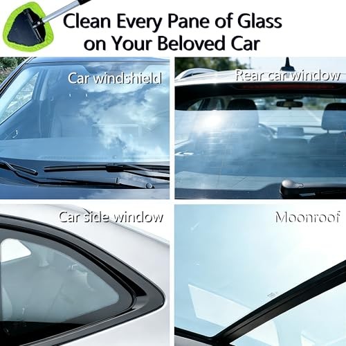 Microfiber Car Windshield Cleaning Tool with Extendable Handle,Car green
