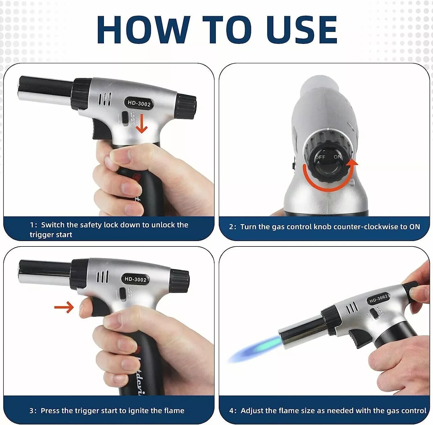Hotdevil Butane Adjustable Flame Torch 9g Refillable Tank Cooking Lighter Blow