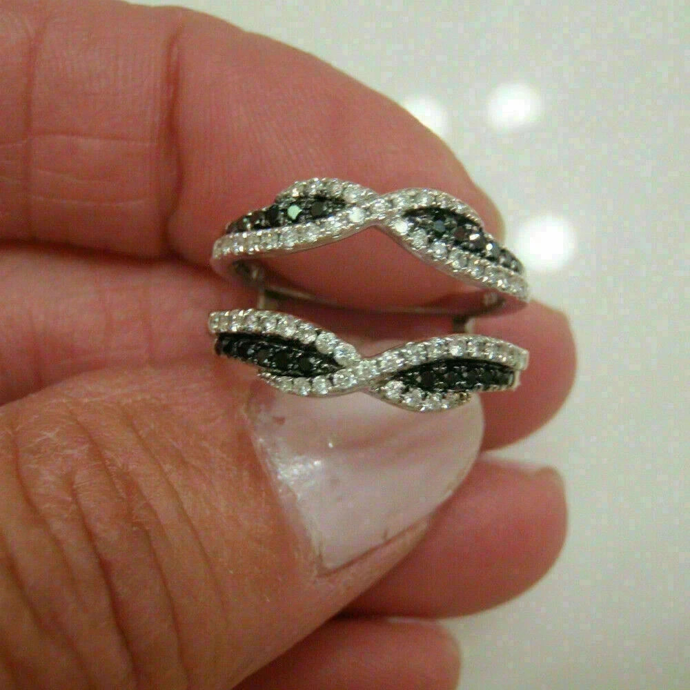 14K White Gold Plated 2.00Ct Lab Created Black Diamond Enhancer Wrap Guard Ring