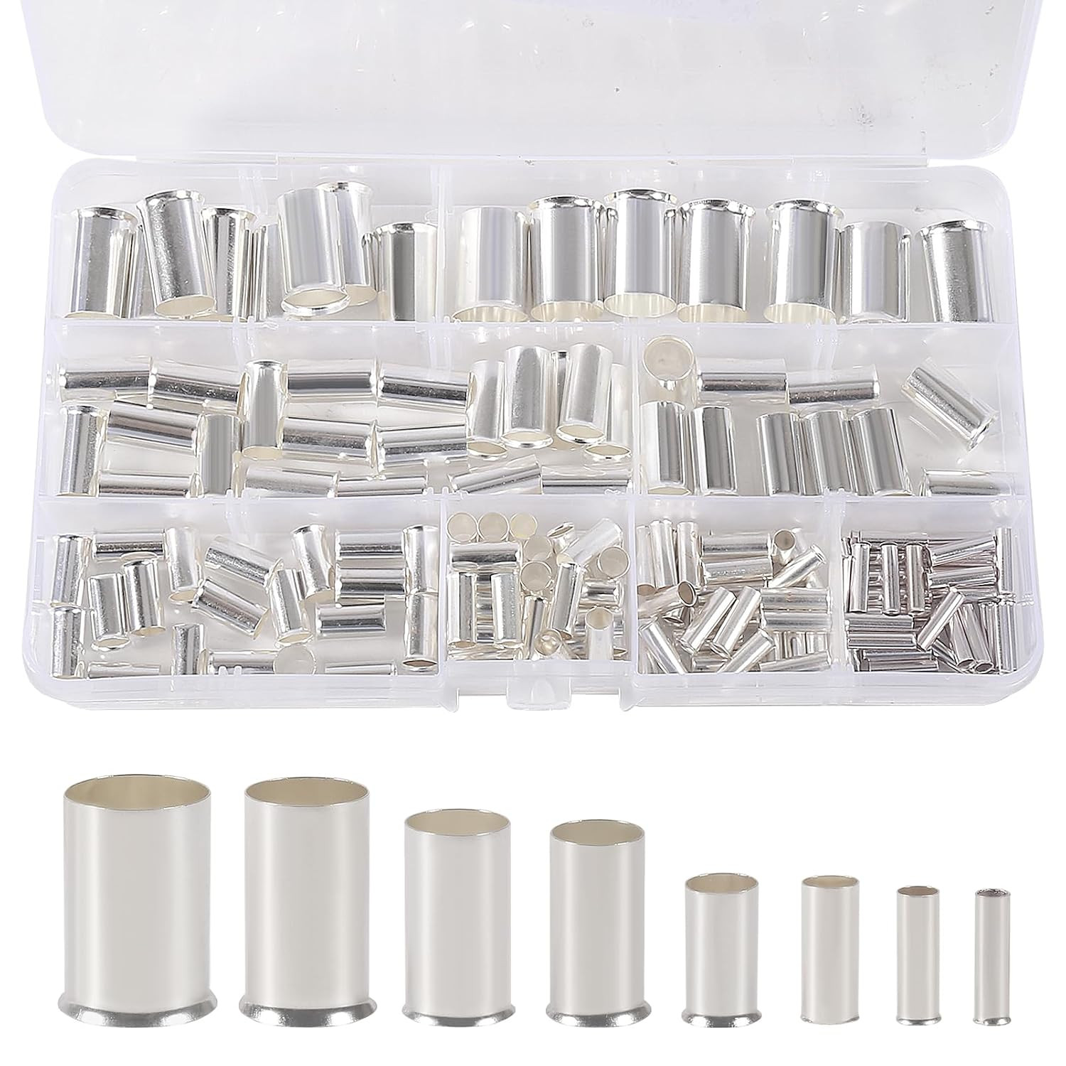 166pcs Wire Ferrules Kits Awg1/0 2/0 2 4 6 8 10 12 Silver Plated Copper Crimp