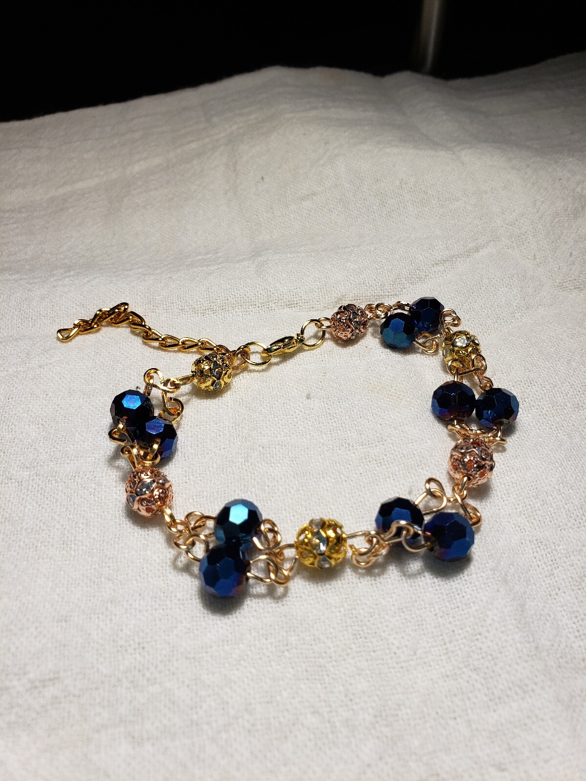 Adj 6 - 8 Electric Blue Handcrafted Chain Rose Gold &Gold Coloring