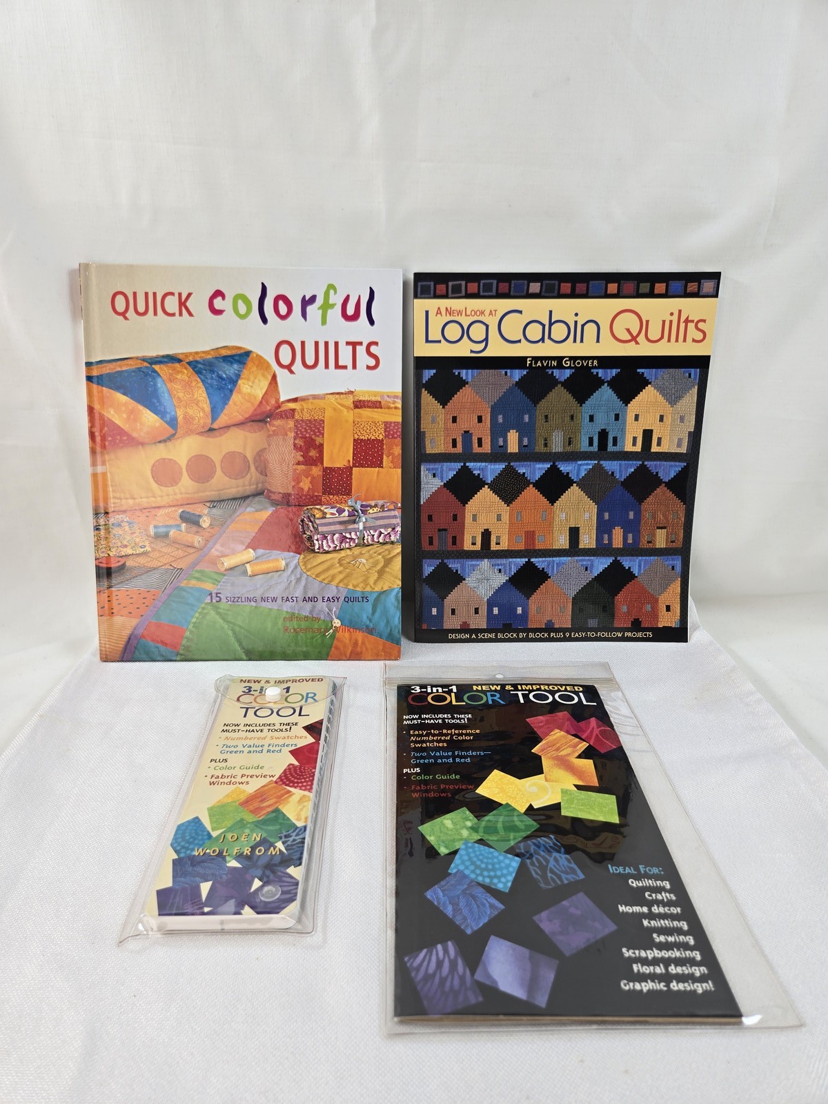 Quilting Books Lot: Quick Colorful, Log Cabin, 2 Joen Wolfrom 3-in-1 Color Tools