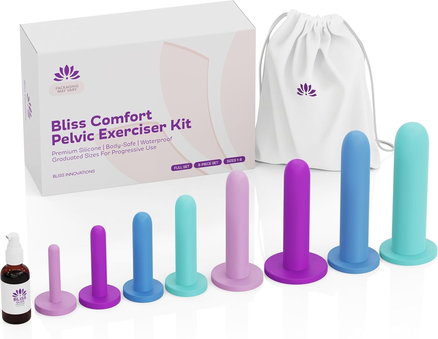 Bliss Comfort Pelvic Wellness Set Sizes 1-8 Medical Grade Silicone Dilator Kit
