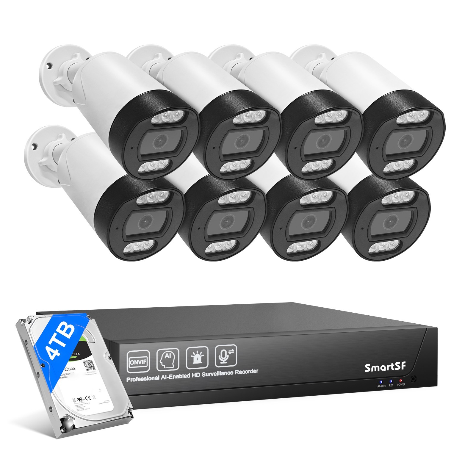 POE Security Camera System, 8pcs 5MP Indoor Outdoor PoE Cameras 8CH NVR with 4TB