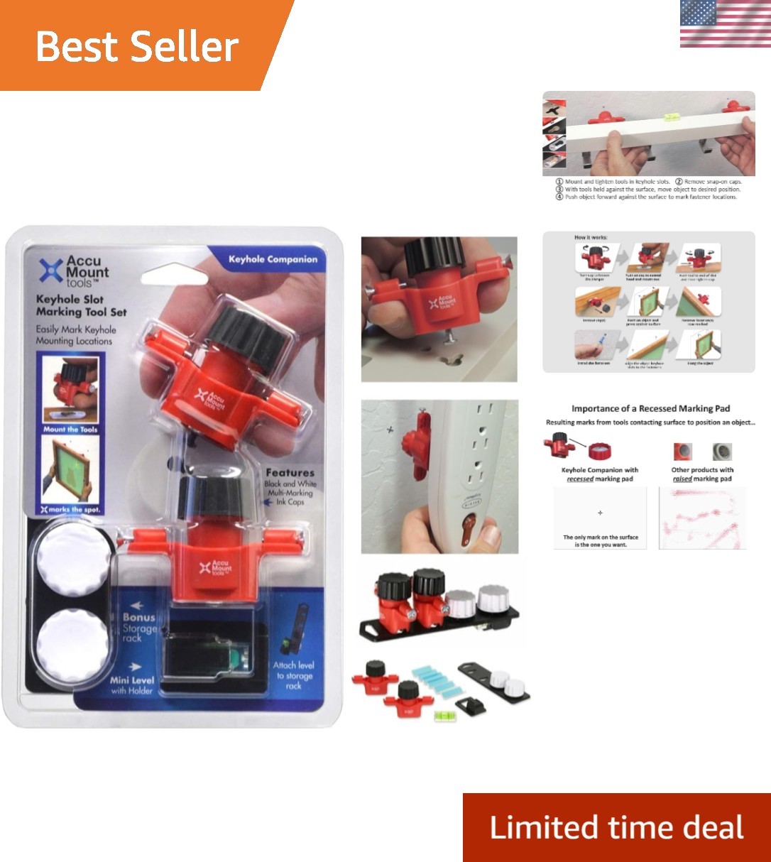 Picture & Frame Hanging Tool with Recessed Marker - 1000+ High-Visibility Marks
