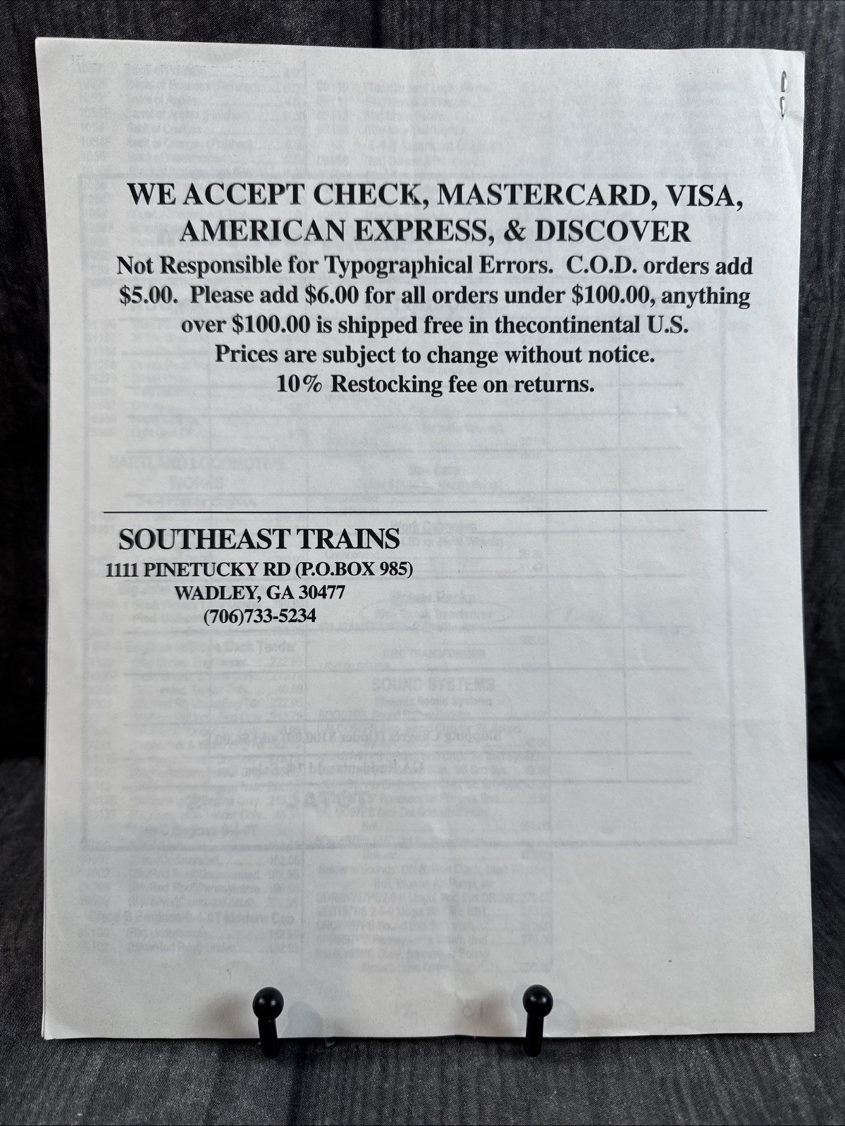 Vintage 1998 LGB Train Pricing Sheet