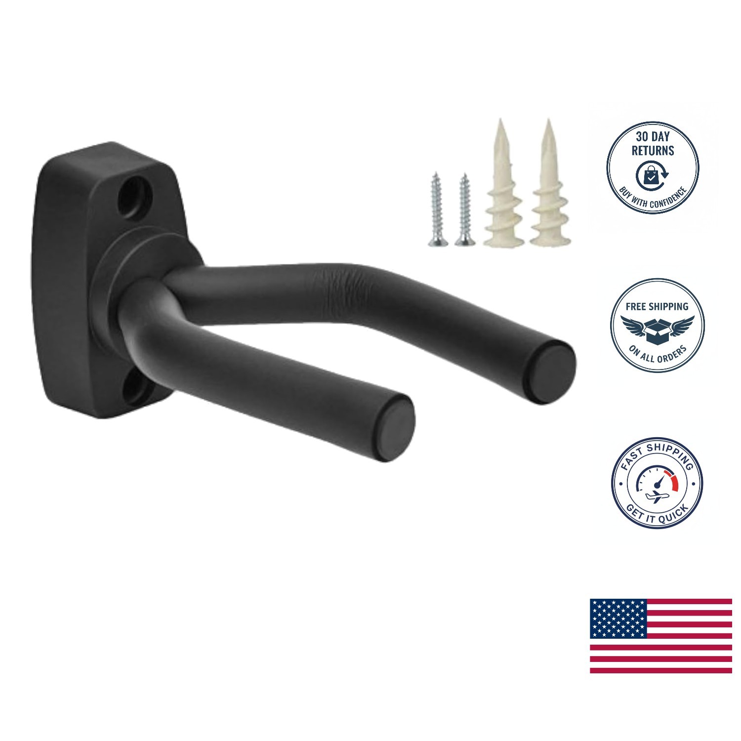 Modern Guitar Display Hanger - Dual Hooks, Non-Marring Foam Rubber, Adjustable