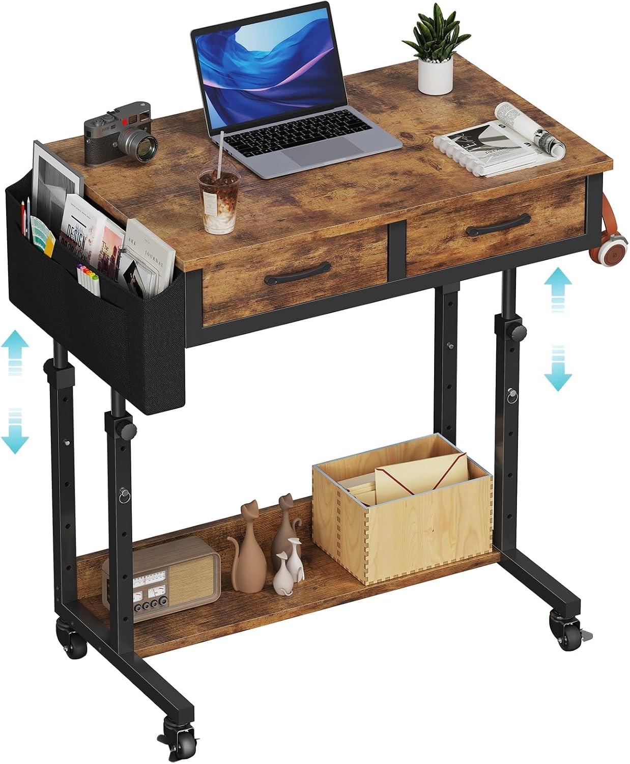Small Portable Standing Rolling Desk 32 Inch Adjustable Mobile Stand Up Teacher