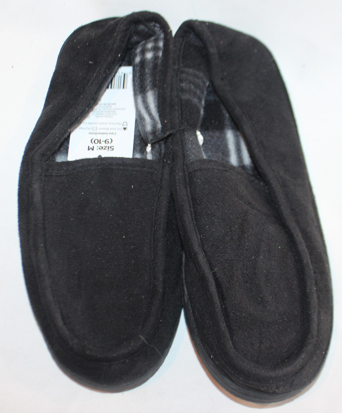 Mission Ridge Men’s Black Faux Slippers Slip On Plaid Lining Size M (9-10) NWOT