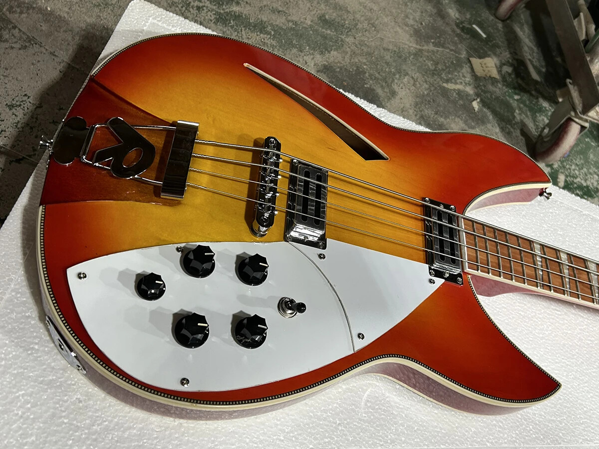 New Cherry Sunburst Semi Hollow Body Electric Bass Guitar Rosewood Fretboard