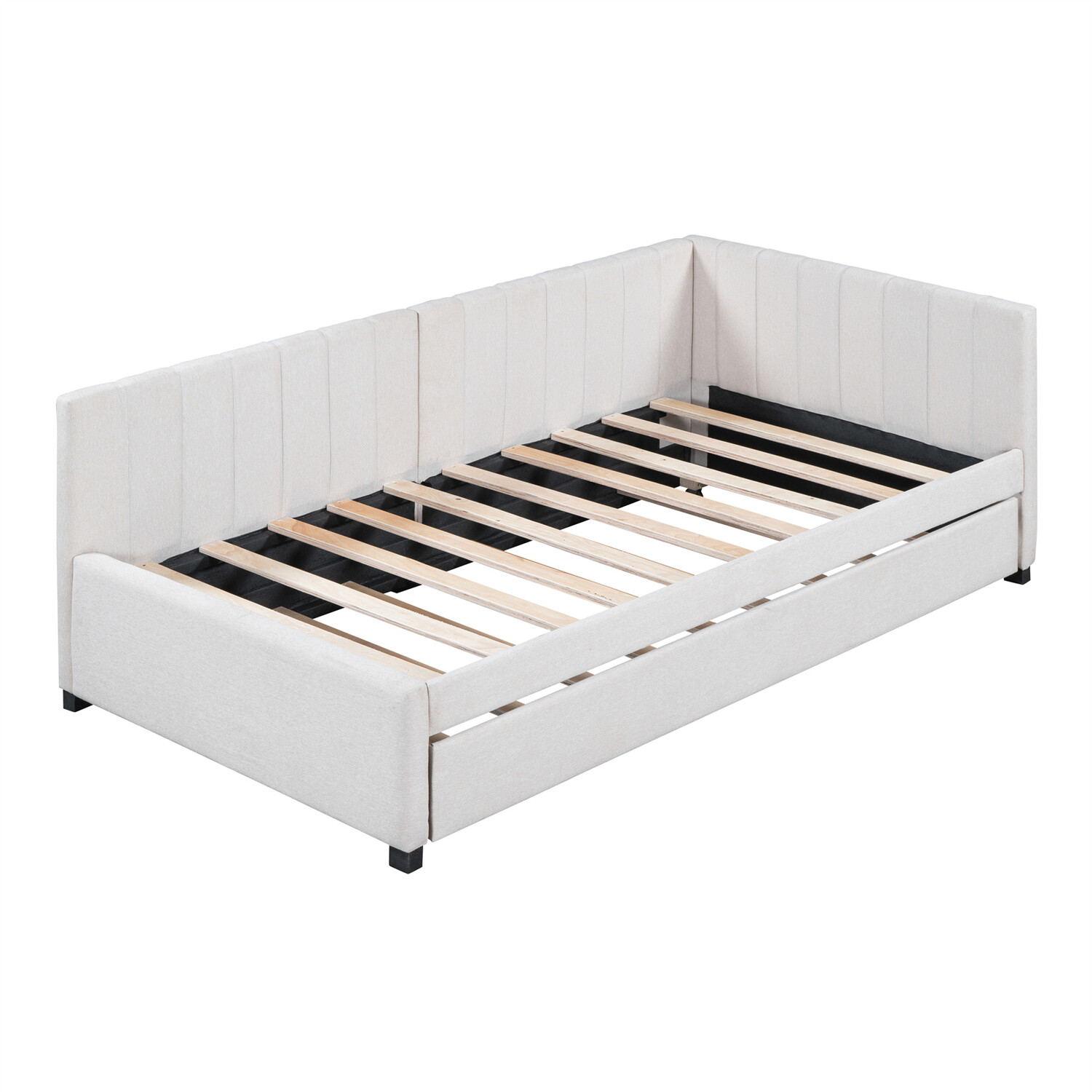 Twin Size Daybed with Pull-Out Trundle Linen Upholstered Bed Frame Sofa Bed US