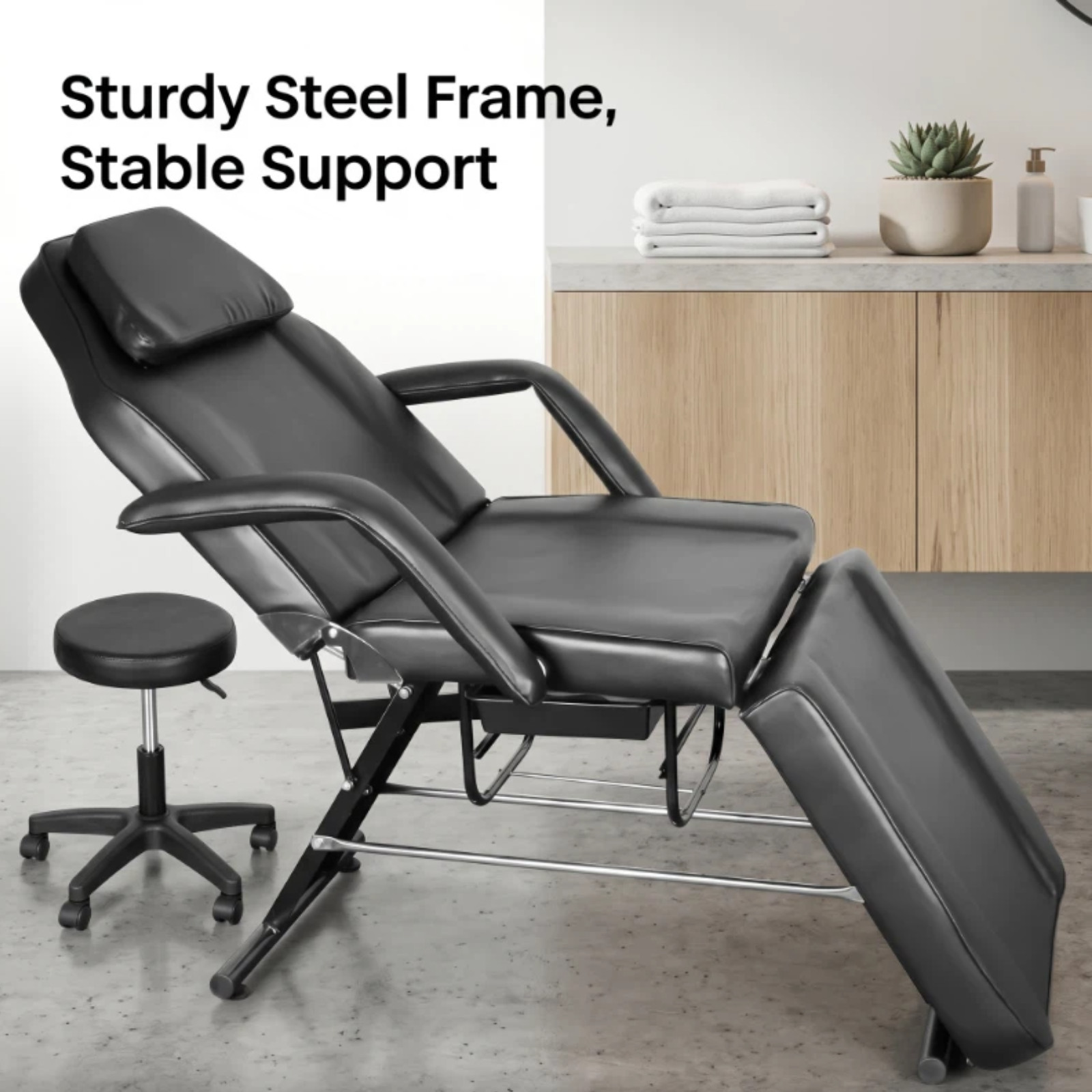 Adjustable 3 Section Professional Massage Tattoo Facial Bed Salon Chair w/Stool