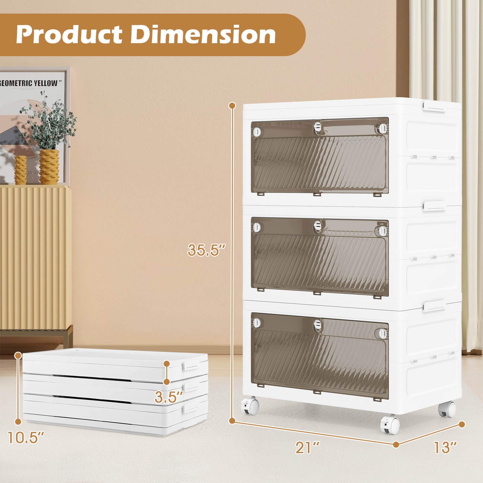 3-Tier Stackable Storage Bins 33-gal Collapsible Storage Boxes w/ Lid Organizer