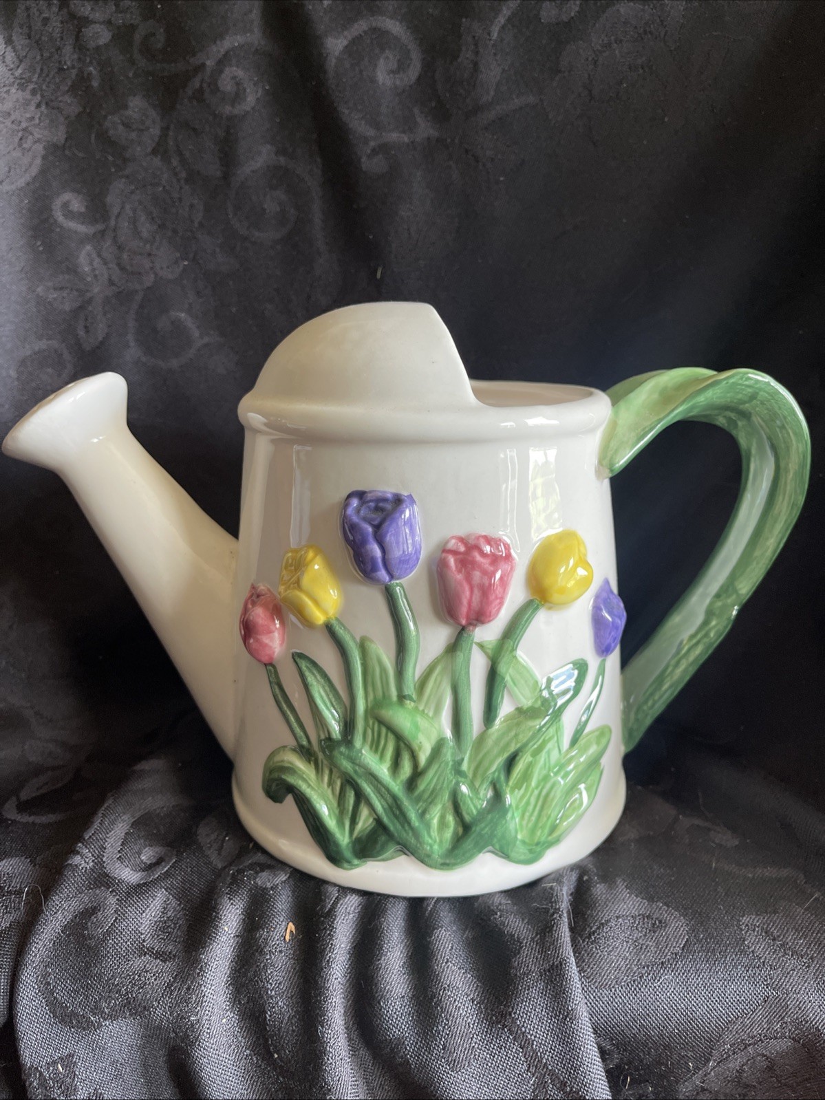 Dalton Ceramic  6” Tall  Raise Flowering Tulip Watering Can Planter Stunning