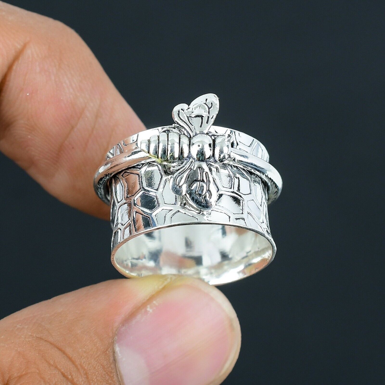 Handmade Bee Spinner Boho Ring Solid 925 Sterling Silver Band Ring All Size SI04