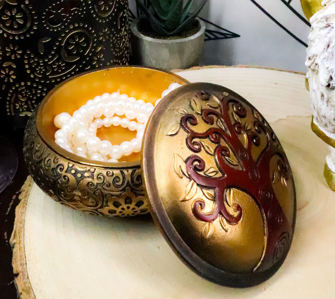 Ebros Sacred Tree of Life Yggdrasil Scroll Art Round Jewelry Box Figurine