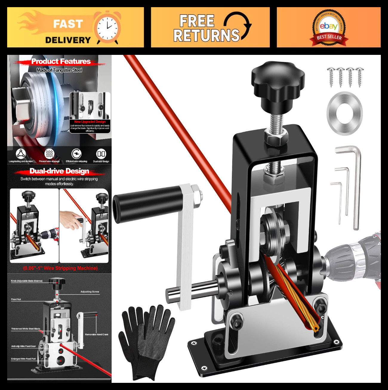 Manual Wire Stripping Machine - Dual-Drive Copper Peeler Tool for Scrap Recyclin