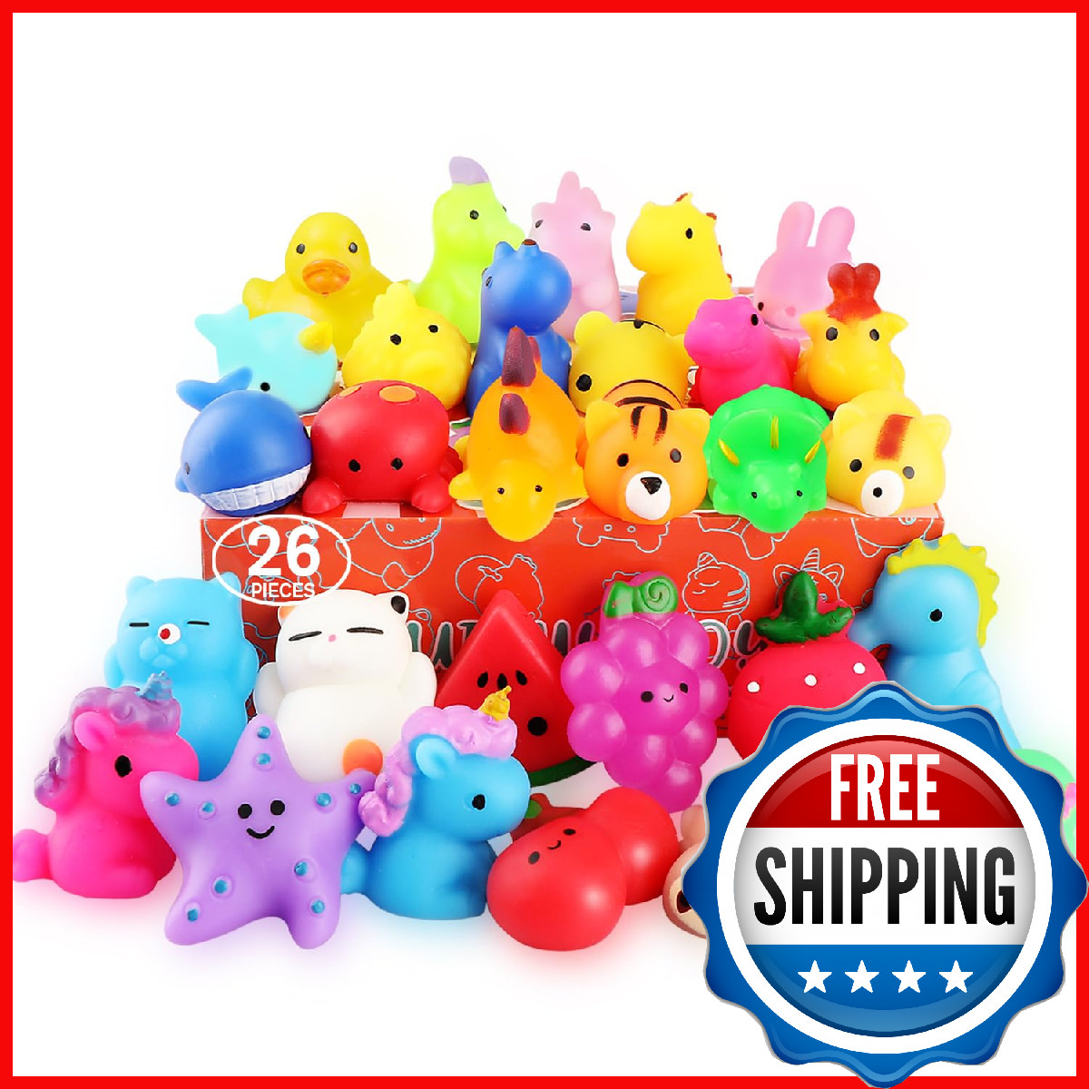 nobasco 26-Pack Mochi Squishy Toys: Kawaii Cat, Animals - Party Favors, Stress R