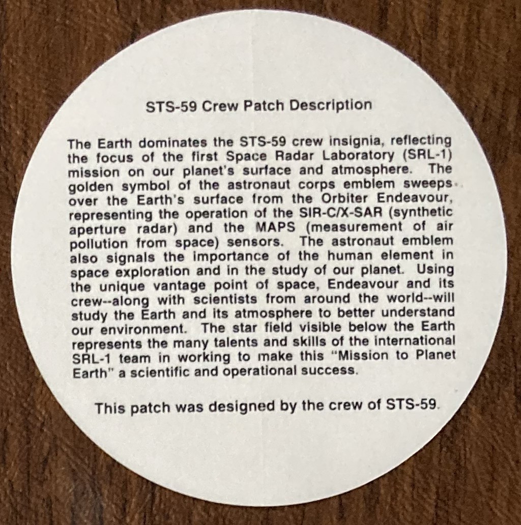 1994 NASA Space Shuttle STS-59 Mission Sticker Experiments aboard Radar Lab 1