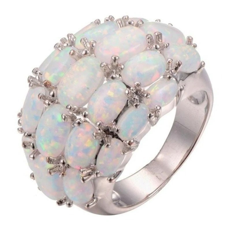 Vintage Fire Opal Pearl Ring Col Silver Women's Engagement Jewelry Oval