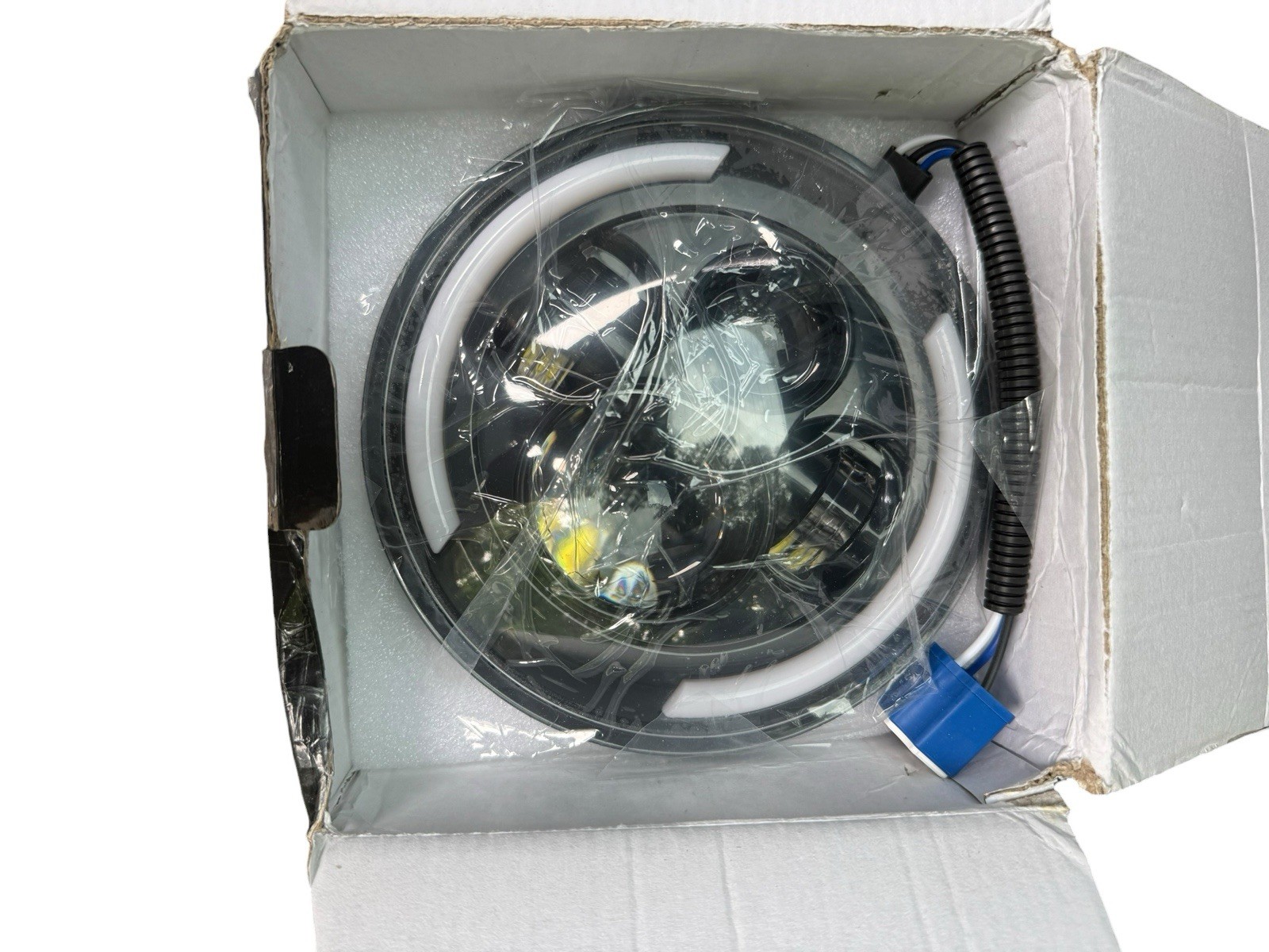 7 inch Motorcycle LED Headlight DRL White Halo DOT Kit Compatible with Harley...