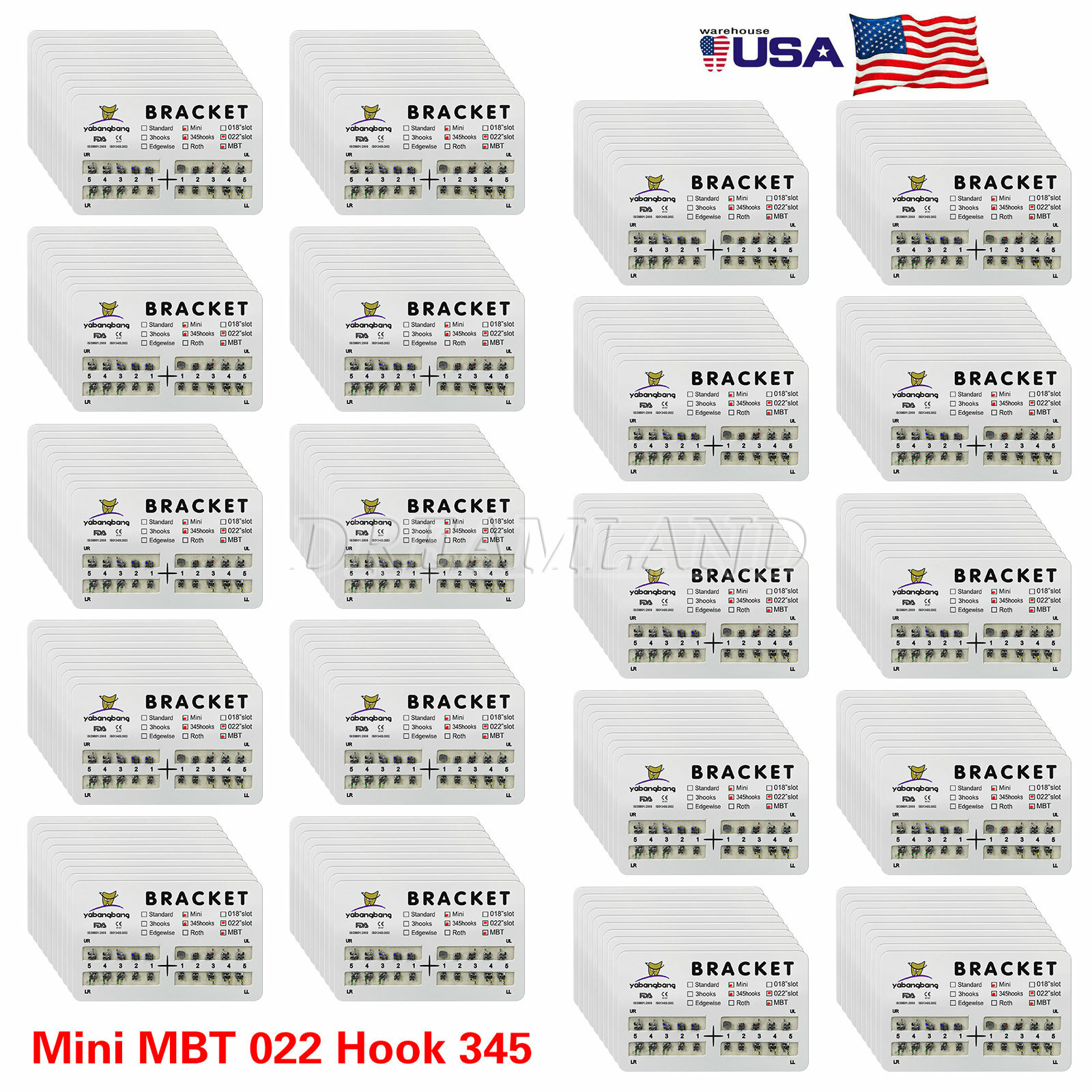 USA Dental Orthodontic Bracket Braces Mini MBT 022 Hooks on 345 Metal
