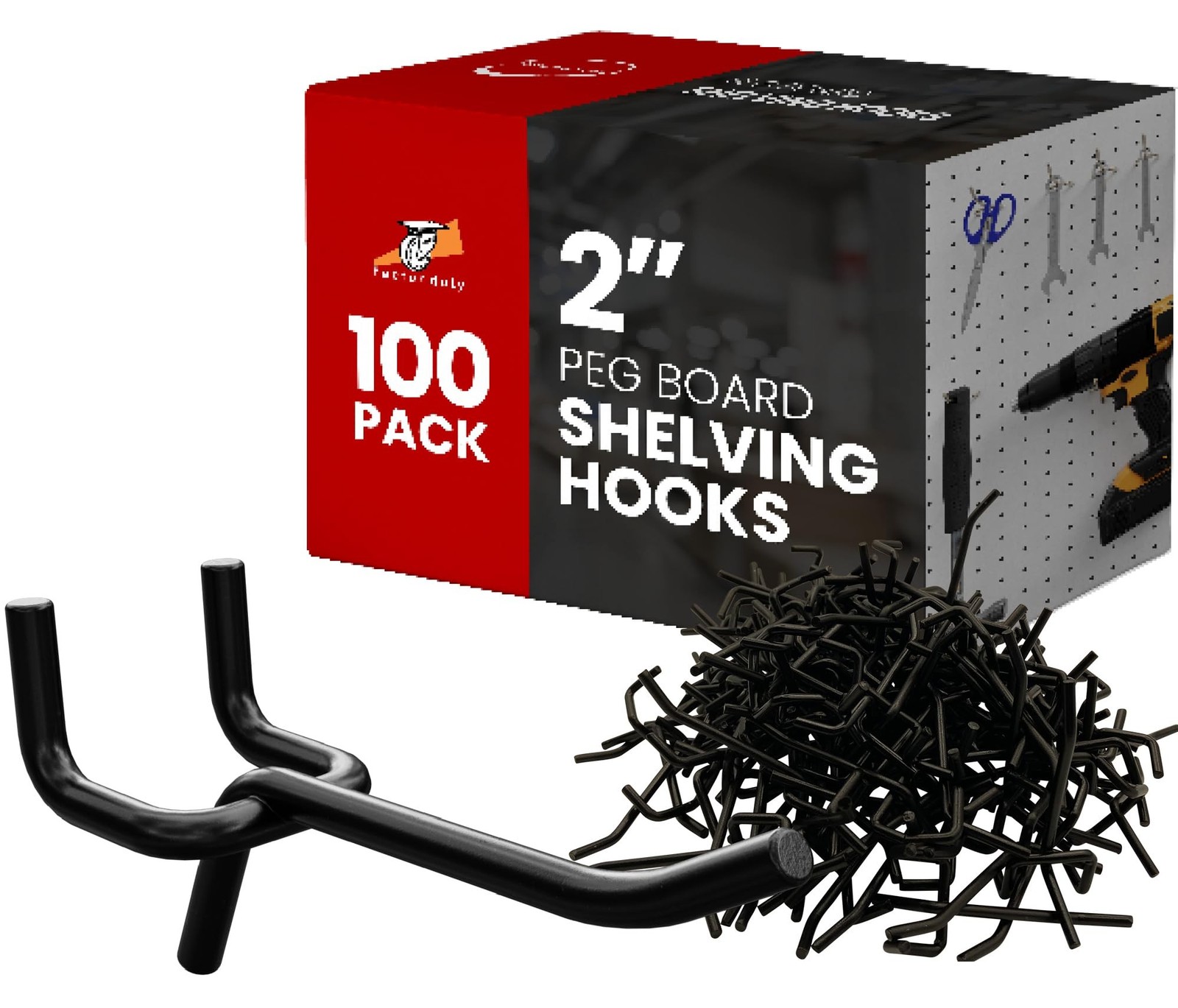 FactorDuty 100 Pack 2 inch Length Steel Black PEG Board Pegboard Shelving Hoo...