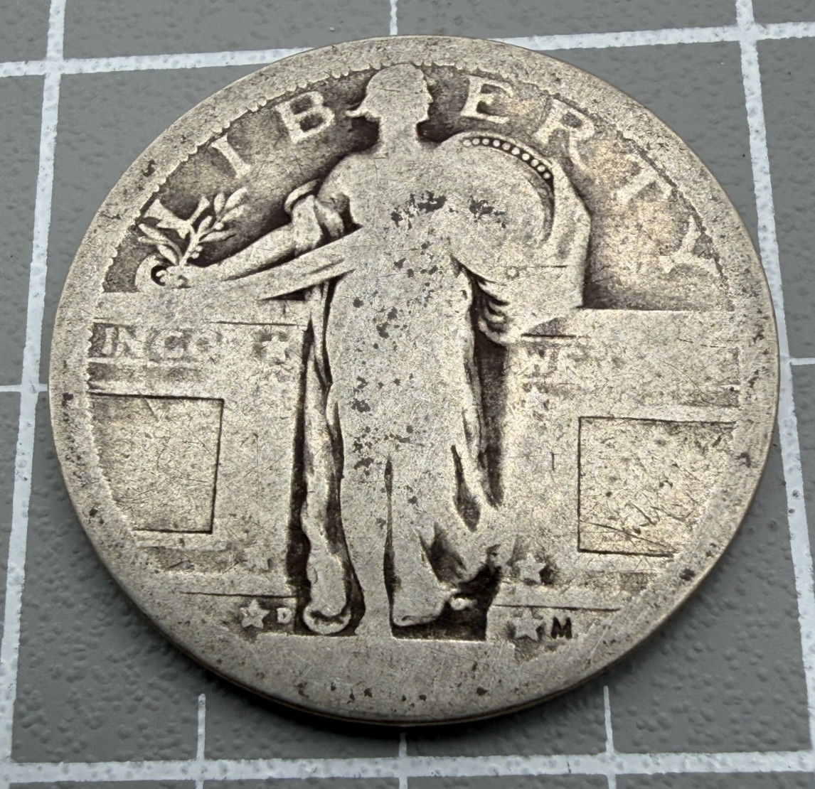 1917-D 25C Standing Liberty Quarter Type 1 - Date Worn Off - No Date