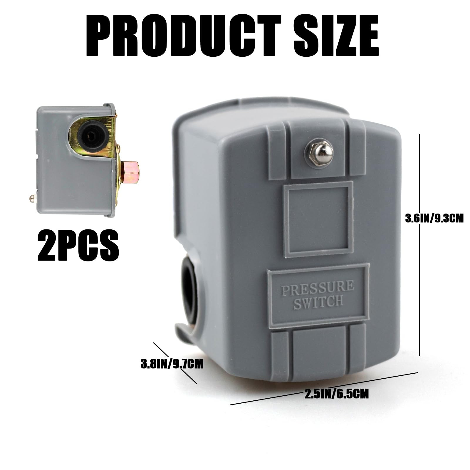 2 Pack Pressure Switch for Well Pump, Adjustable Differential 1/4Npt Internal Th