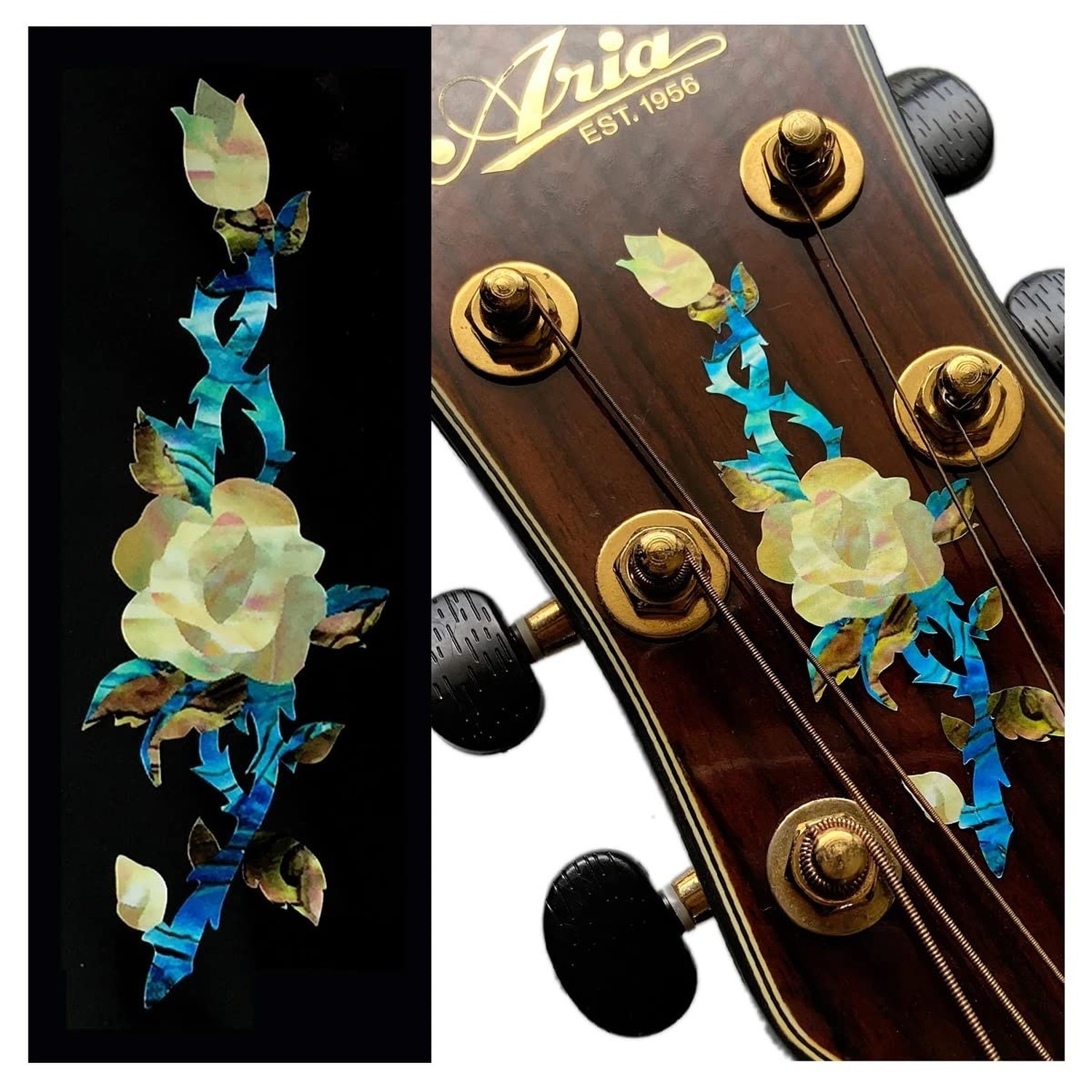 Inlaystickers for Guitar Headstock - Rose Vine H-118rv-wt Single