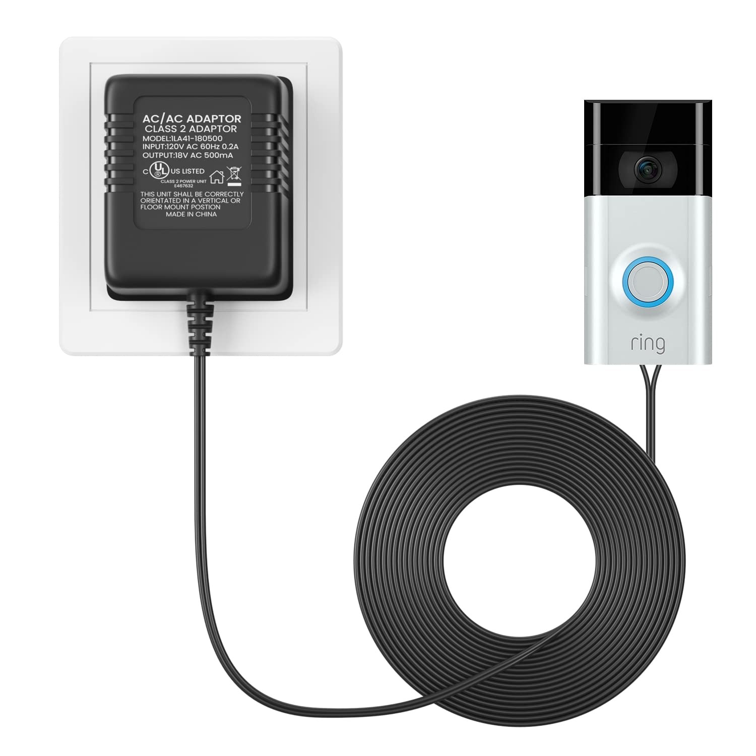 XXSZHY 18V Power Adapter for Video Doorbell Supply The Ring black