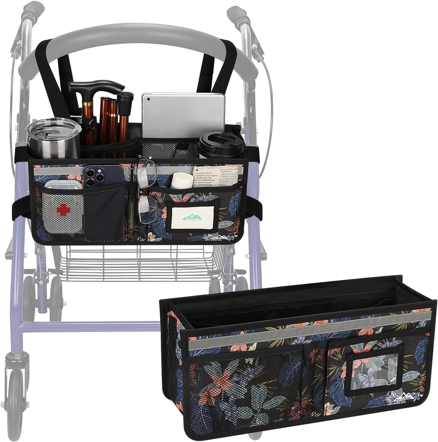 Rollator Basket, Rollator Walker Bag w/Cup Holder, Foldable Rolling Walker Wa...